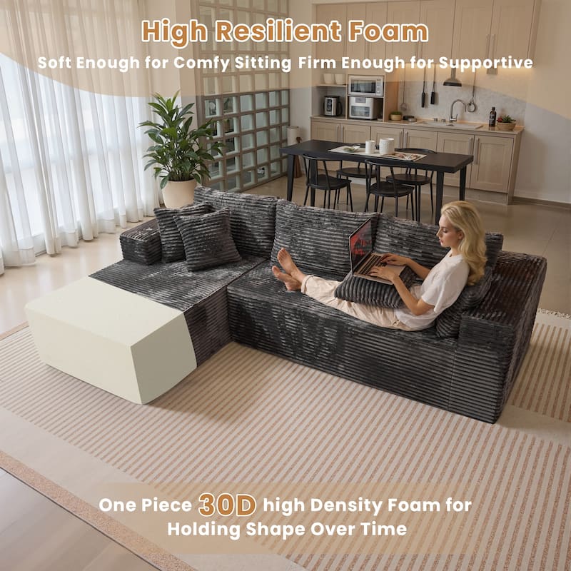 HOOOWOOO Modular Plush Upholstery L-shaped Sofa with Chaise Lounge