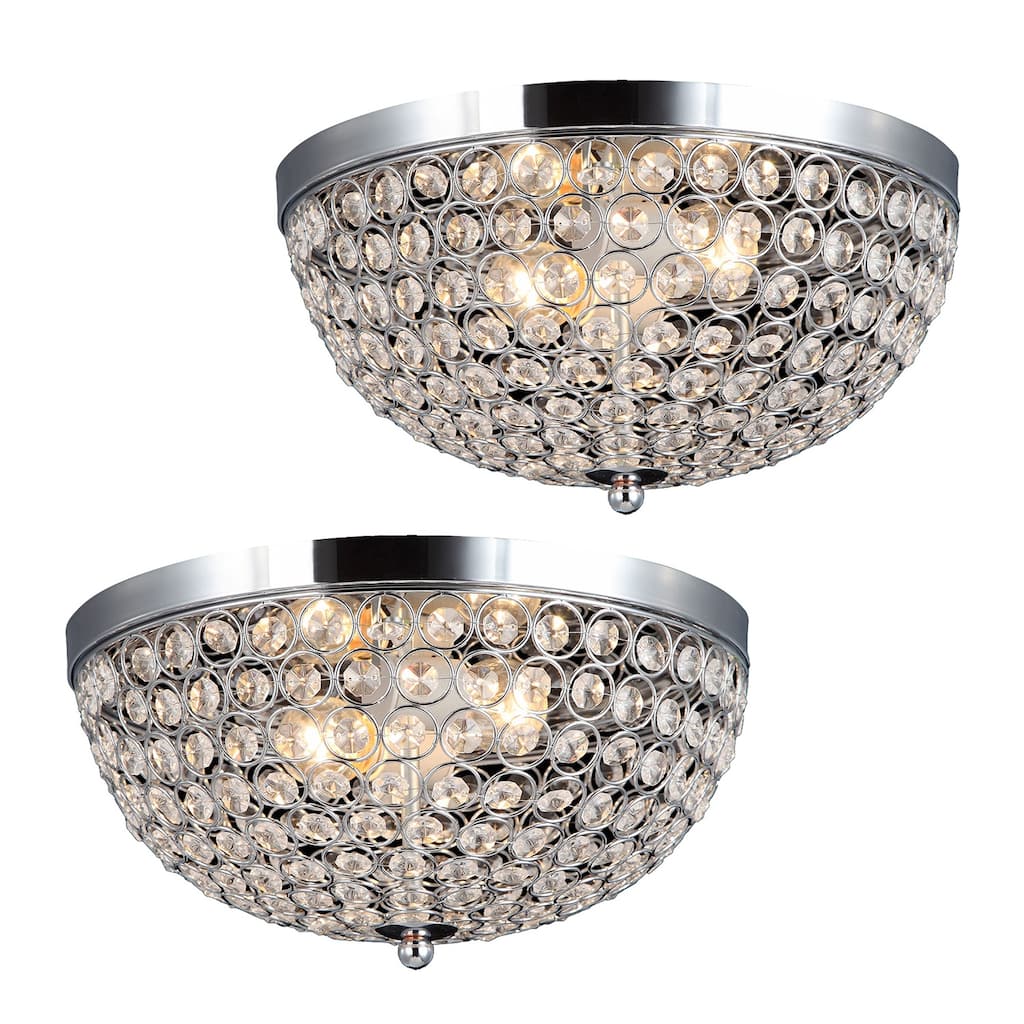 2 Light Crystal Flush Mount Ceiling Light with Chrome Finish Elipse Design, 2 Pack for Bedroom or Living Room - 6.5
