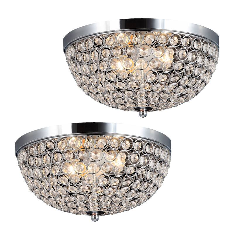 Modern 2-Light Flush Mount Ceiling Light - Chrome Finish, Crystal Accent, Contemporary Lighting, Pack of 2 - 6.5