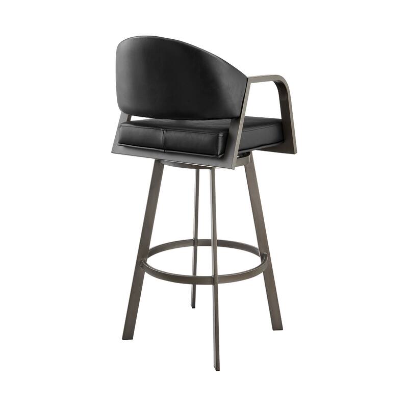 Marcy Swivel Barstool Chair, Iron Frame, Black Channel Tufted Faux Leather