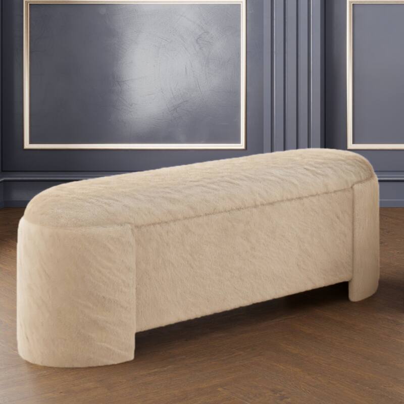 Mid-Century Modern Imitation Fur Storage Ottoman - Dark Beige