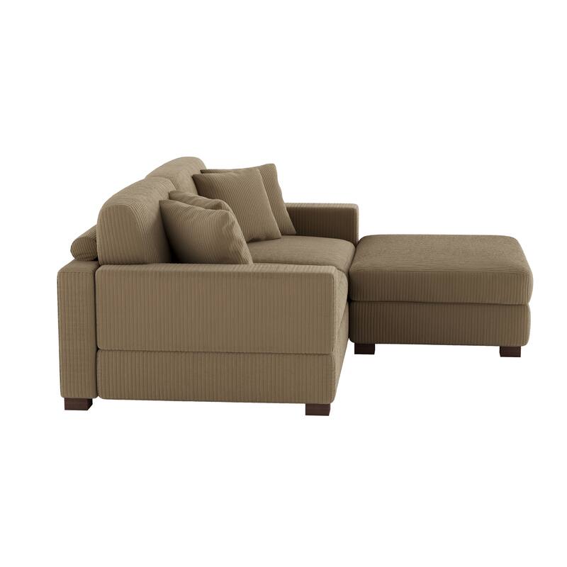 Ella 82" W/ 118" W Corduroy Modular Sectional Sofa with Ottoman