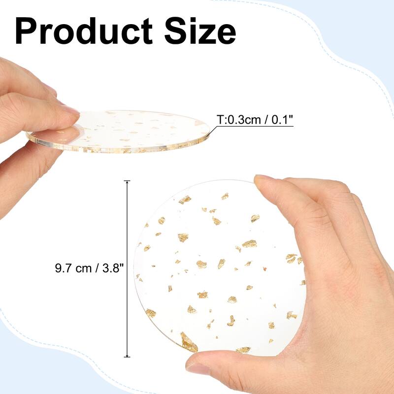 2pcs Foil Acrylic Drinks Coaster Round Table Coaster Decor - Gold