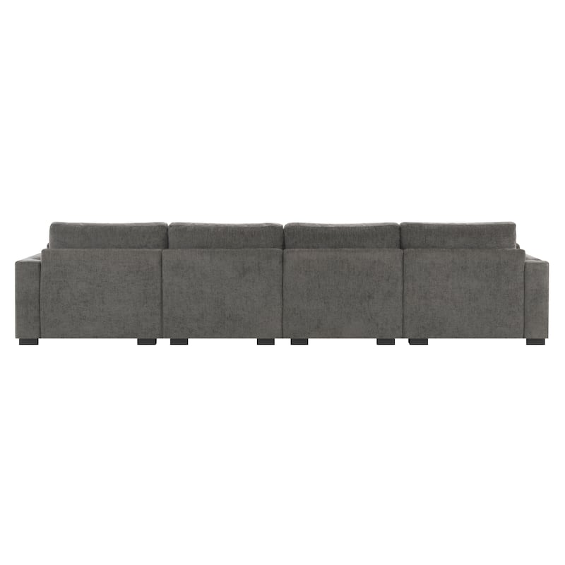 Roomfitters 130" Modular Sectional Sofa, L-Shaped Couch with Folding Table, USB Charger, Storage Pockets, Movable Ottoman
