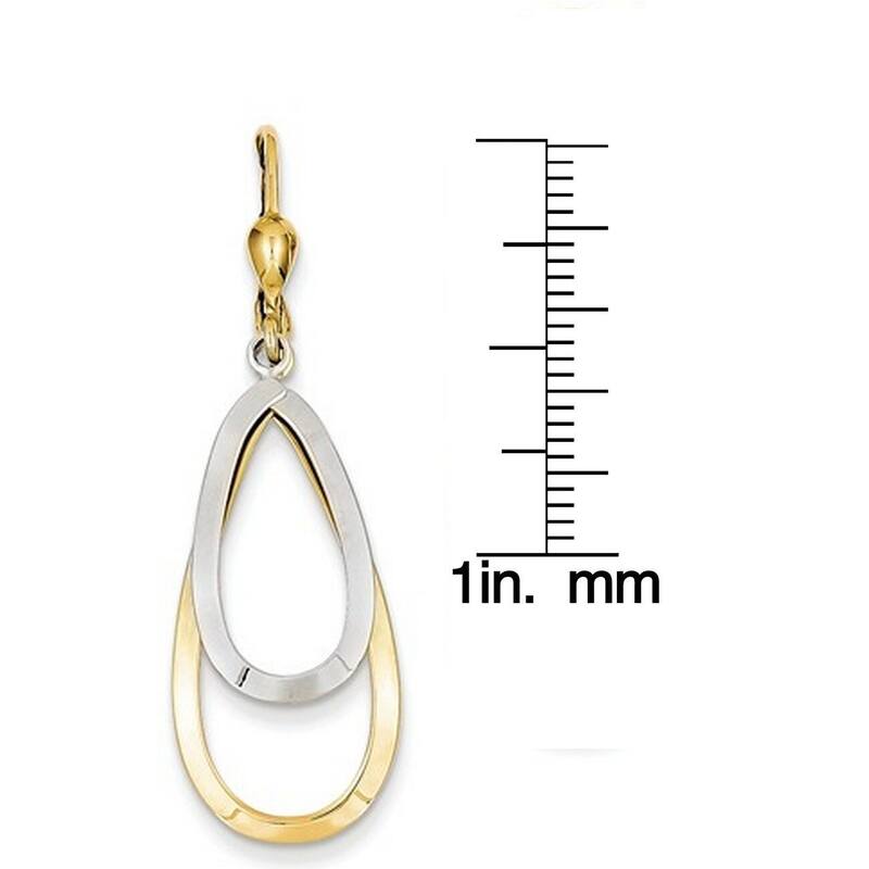 14k Two-tone Gold Bold Polished Oval Teardrop Dangling Leverback Earrings - Orange