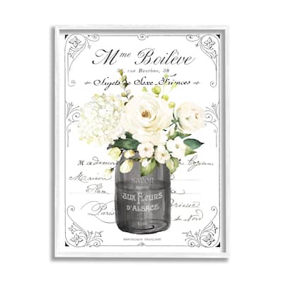 Stupell Vintage Parisian Bathroom Floral Bouquet White Flowers Framed Wall Art