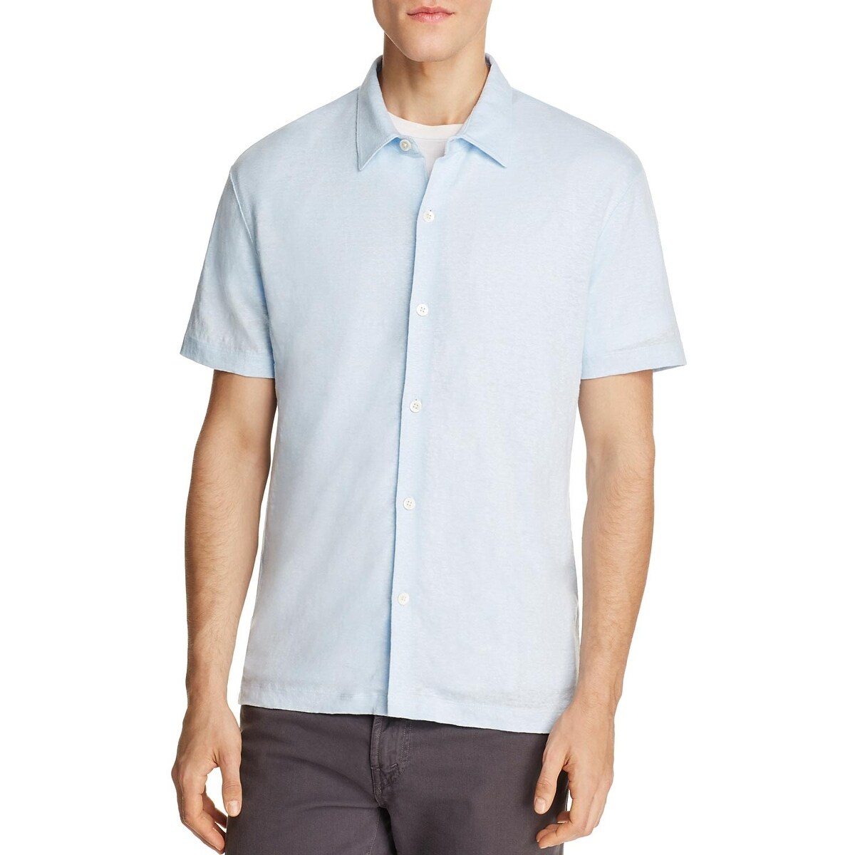 Shop Theory Mens Button Front Knit Linen Shirt Medium Pole Light