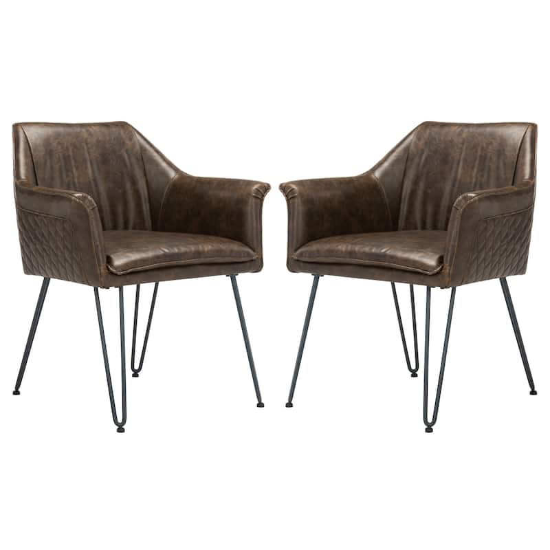 SAFAVIEH Beverley 19"H Brown Leather Dining Chair (Set of 2) - 26.8" x 24" x 31.3" - 27Wx24Dx31H