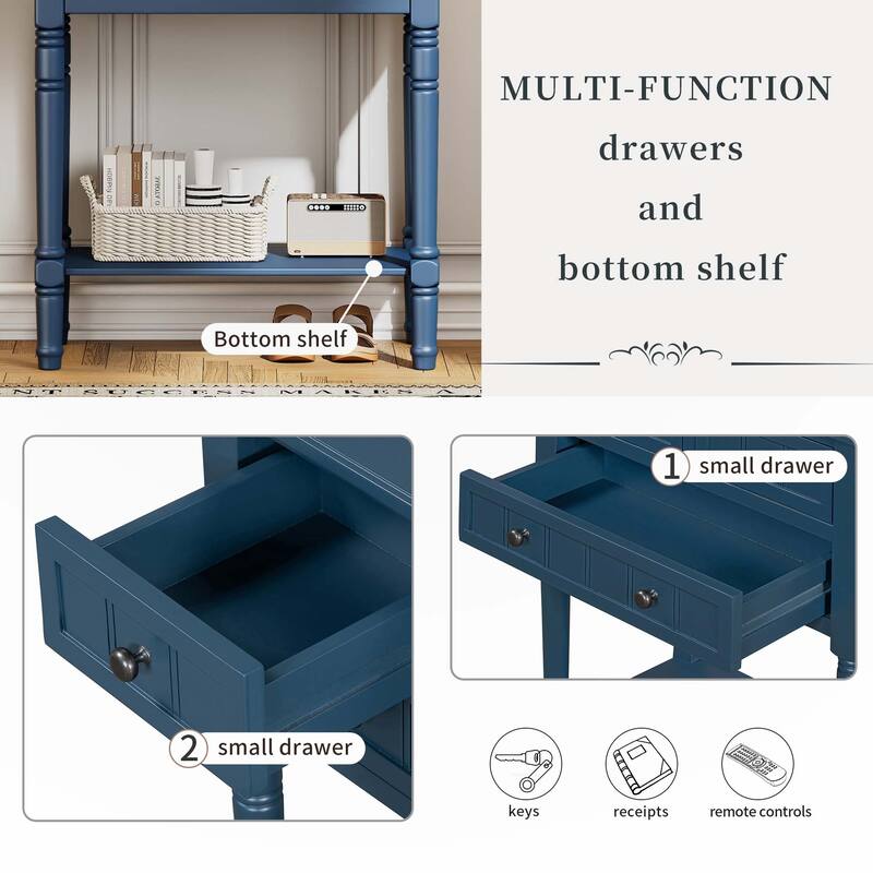Narrow Console Table with Drawers and Bottom Shelf