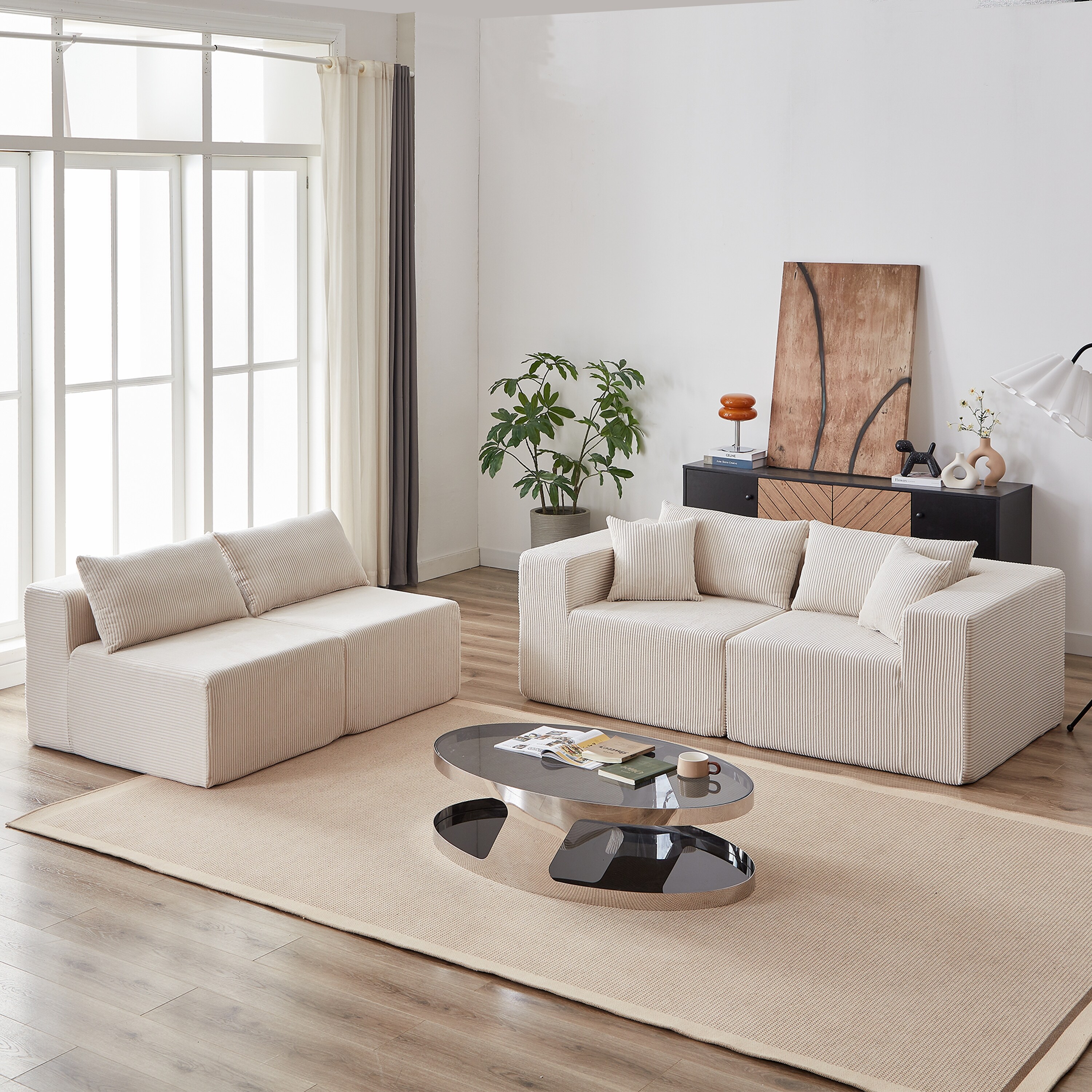 104-Inch Corduroy Modular L Shaped Sectional Sofa,Luxury Floor