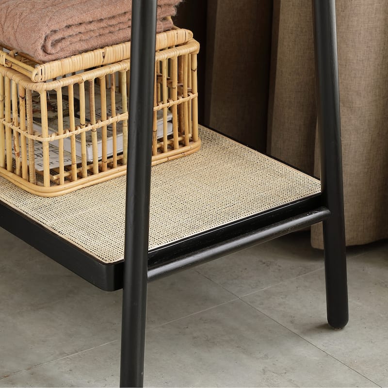 Solid Oak Wood Clothes Rack, Black Rattan Hanger Rack-clothes Rack with Shelves, Cloth Hanger Standing Garment Racks