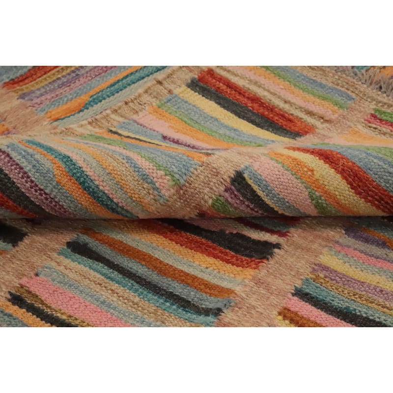 Hand Woven Oriental 100% Wool Carpet Southwestern Modern Multi-Colored Kilim Area Rug - 7' 8'' X 4' 9''