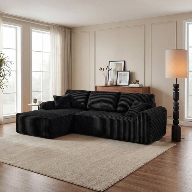 109" Cloud Sectional Sofa with Chaise, No Assembly Required - Black - Right Facing
