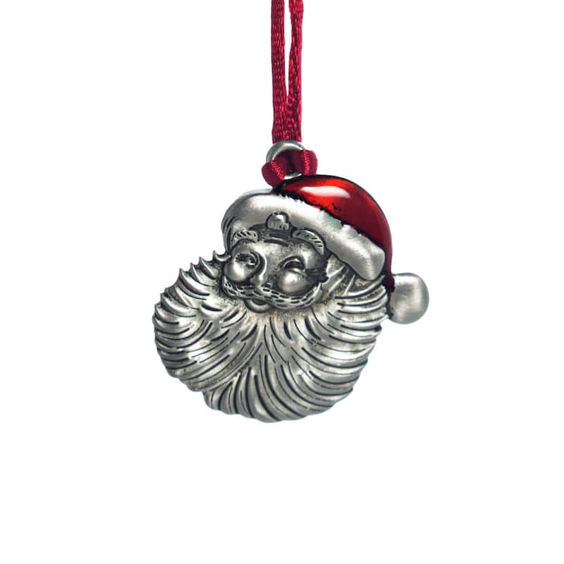 Solid Pewter Christmas Tree Ornament - Santa Face