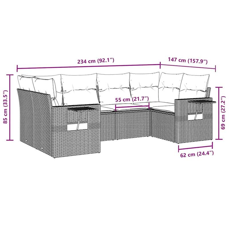 vidaXL Garden Sofa Set Black and Cream White - 24.4 x 24.4 x 27.2