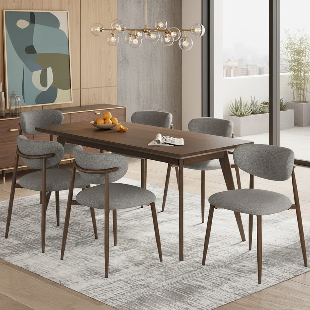 Mid-Century Modern Tapered Dining Chairs with Upholstered Seat & Iron Frame