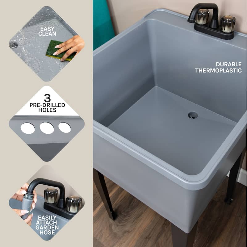 TEHILA 21-Gallon Utility Sink 22.88 in. W with 2-Knob Faucet