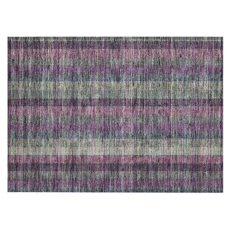 Machine Washable Indoor/ Outdoor Modern Plaid Chantille Rug
