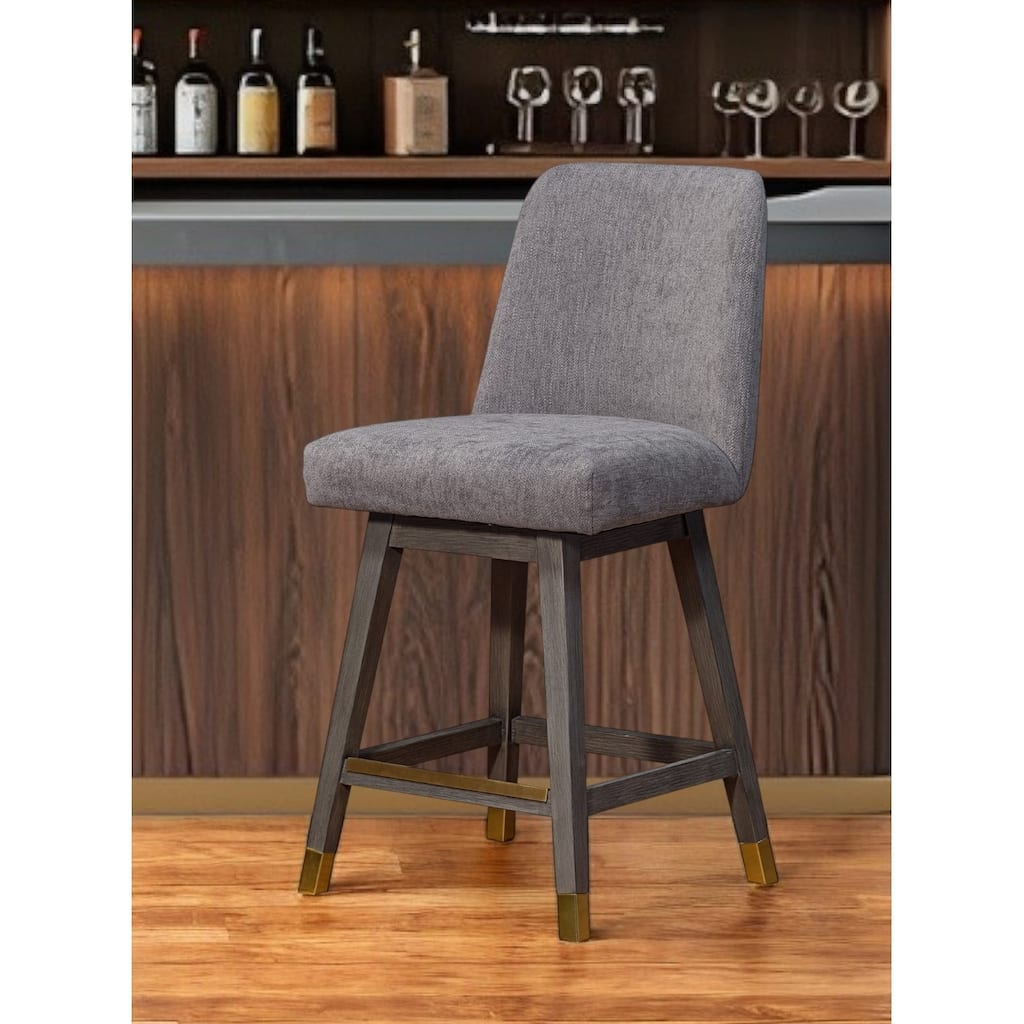 HomeRoots 26" Taupe and Gray Solid Wood Counter Height Swivel Bar Chair