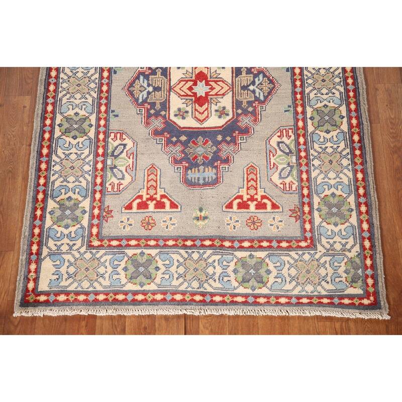 Traditional Grey Kazak Rug Handmade Wool Carpet - 3'5"x 5'0"