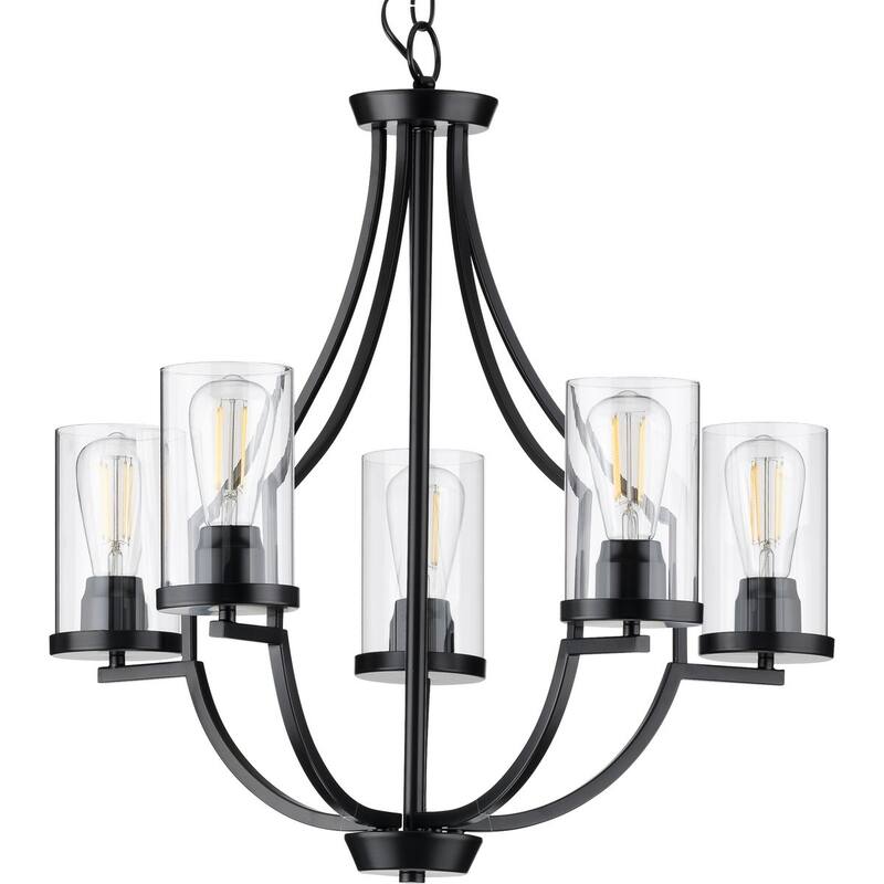 Lassiter Collection 5-Light Matte Black Clear Glass Modern Chandelier Light - 13.750" x 26.500" x 15.370"
