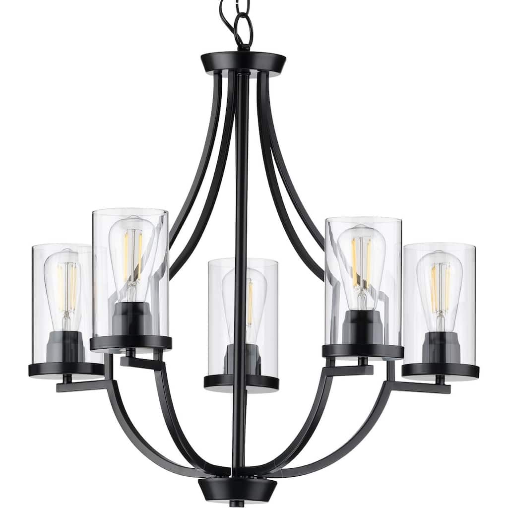 Lassiter Collection 5-Light Matte Black Clear Glass Modern Chandelier Light - 13.750" x 26.500" x 15.370"