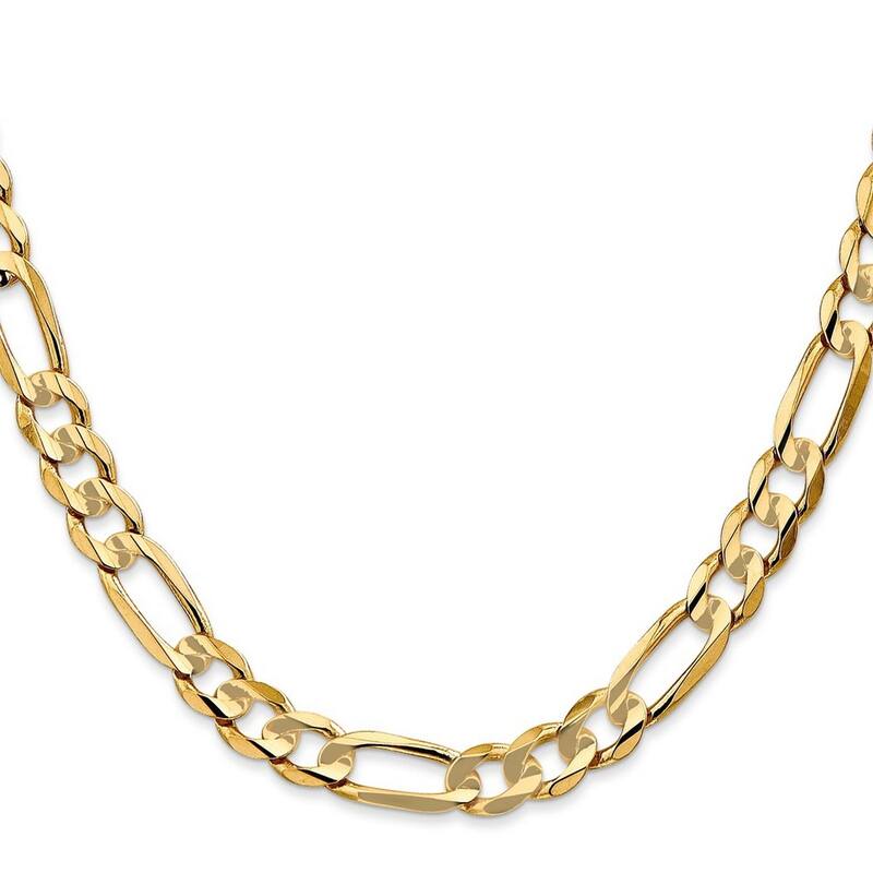 Curata 14k Yellow Gold Solid Polished 6.75mm Concave Open Figaro Chain Bracelet Lobster Claw