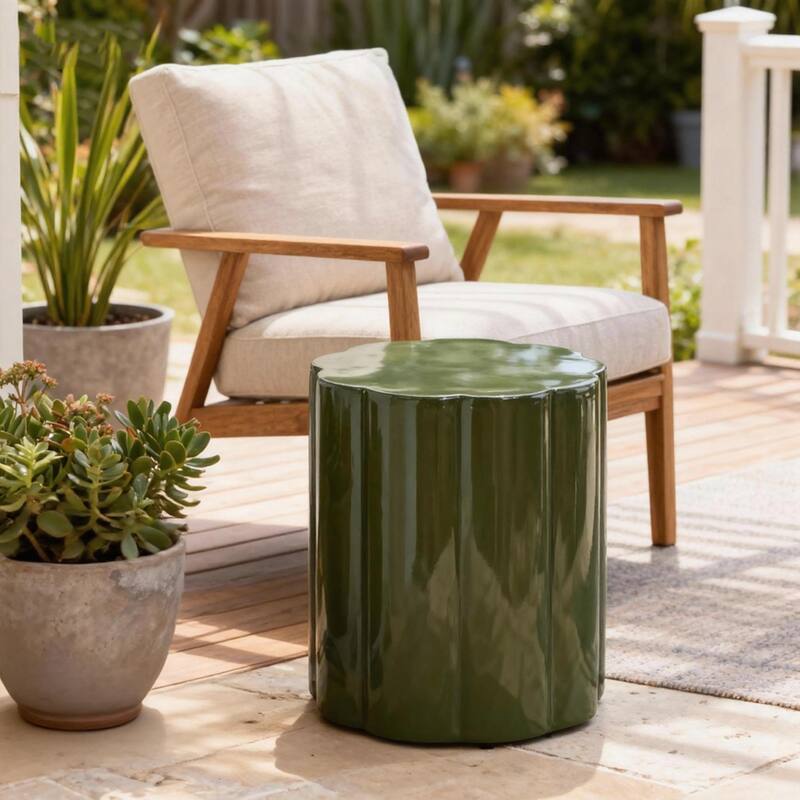 Christopher Knight Home - Calera Modern Outdoor Magnesium Oxide Side Table, Sculptural Cylindrical Design & High Gloss Finish - Green
