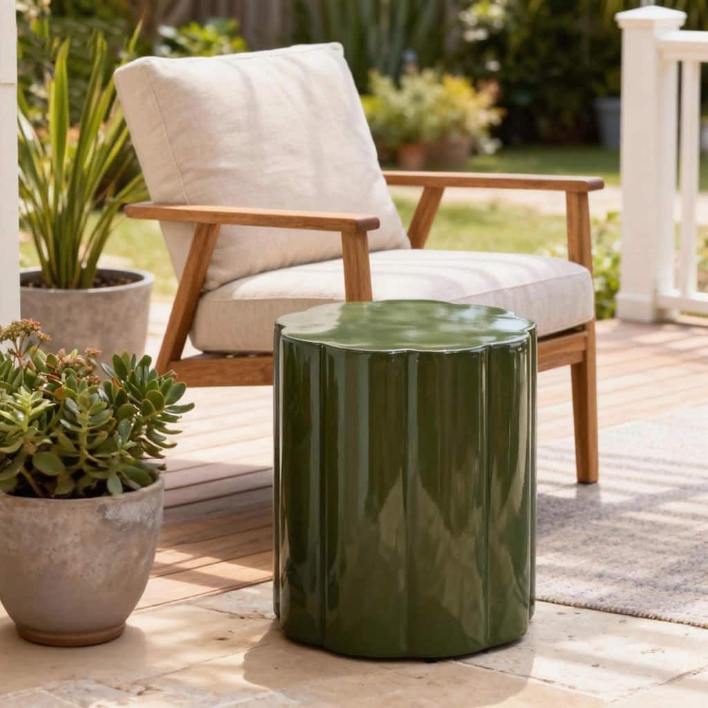 Christopher Knight Home - Calera Modern Outdoor Magnesium Oxide Side Table, Sculptural Cylindrical Design & High Gloss Finish