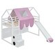 preview thumbnail 57 of 78, Full Size Loft Bed with Slide, Tent, and Storage Shelves - House Frame Kids Bed with Ladder and Car-Shaped Organizer