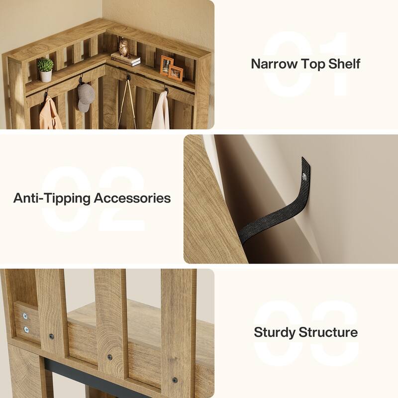L-Shaped Entryway Hall Tree with Shoe Storage Shelf and 4 Hooks