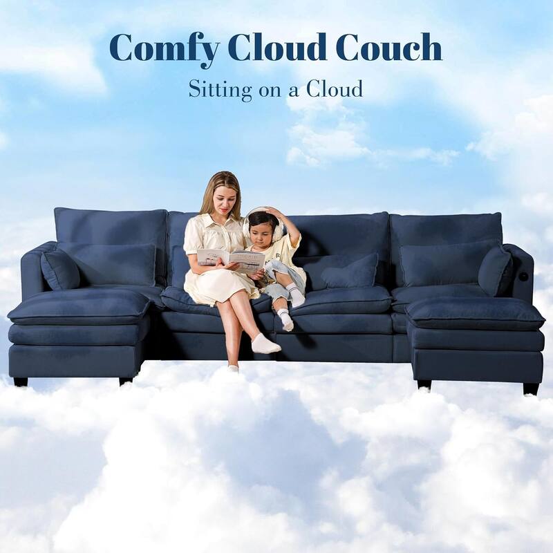 Modular Sectional Sofa L Shaped Couch, 3/4 Seat Sofa Set with Ottoman, Chenille Fabric