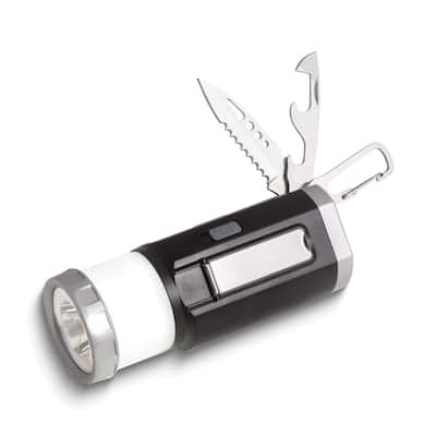 Curata Hand Crank Led Flashlight/Usb Charger/Fire Starter Coil/Knife/Can and Bottle Opener with Carabiner