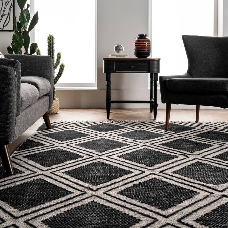 Nuloom Geometric Ailey Cotton Diamond Trellis Tassel Area Rug
