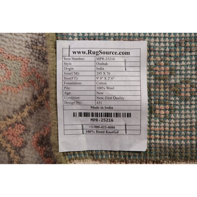 Green Oushak Oriental Runner Rug Handmade Wool Carpet - 2'6"x 9'8"