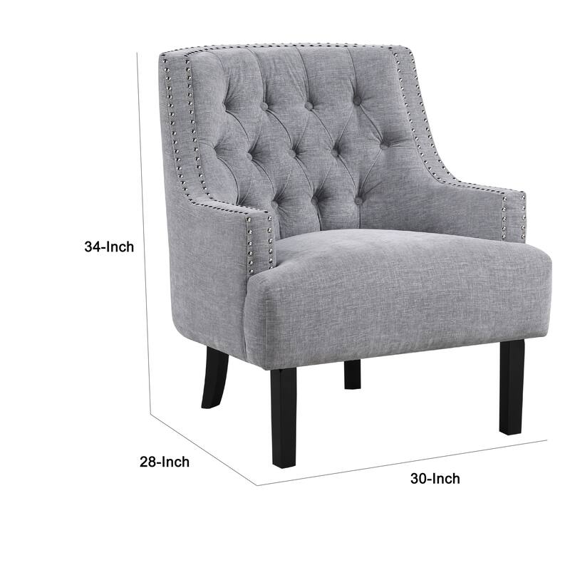 Daisie Accent Armchair, Button Tufted Gray Chenille, Solid Wood