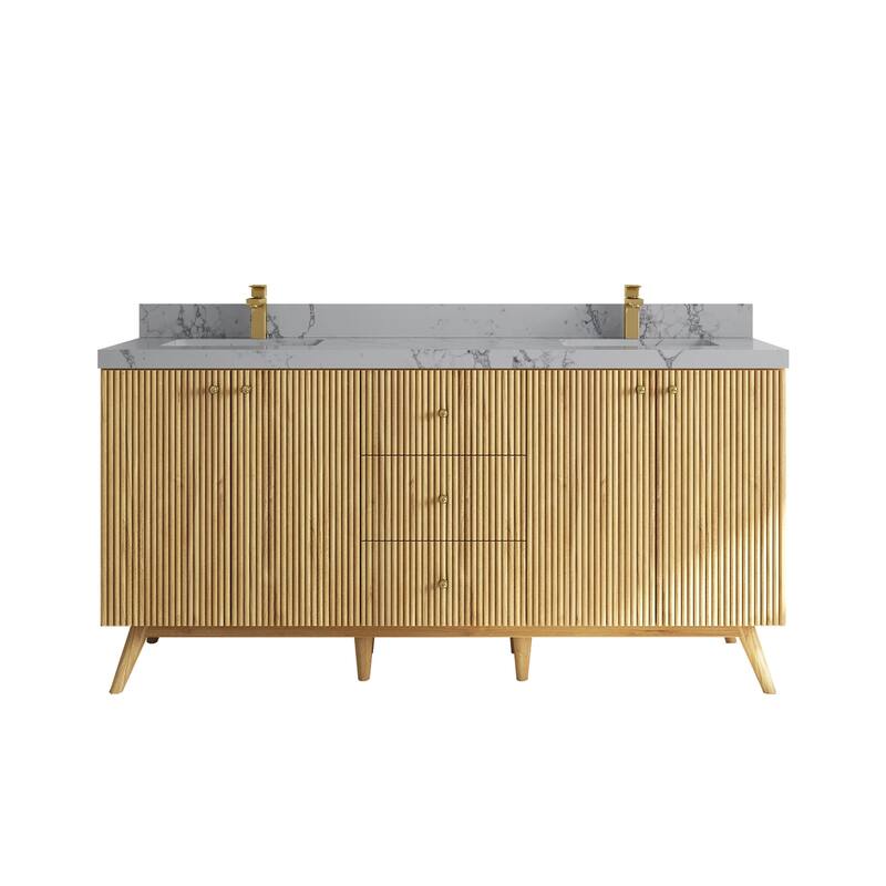 Willow Collections 72 in. W x 22 in. D Pasadena Solid Teak Double Sink Bathroom Vanity with Countertop