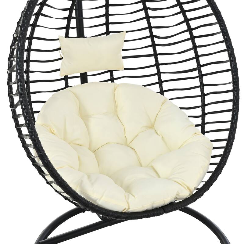 Single Person Folding Wicker Hammock Swing Chair with Adjustable Anti-Slip Feet