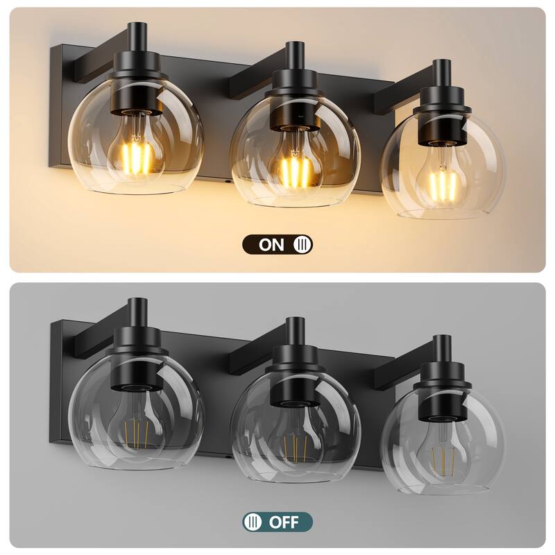 Bathroom Vanity Light,Modern 3-Light Bathroom Lighting Fixtures Over Mirror with Clear Glass Shade and Metal Base - Black