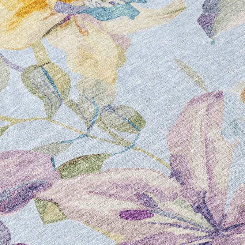 Machine Washable Indoor/ Outdoor Modern Floral Chantille Rug