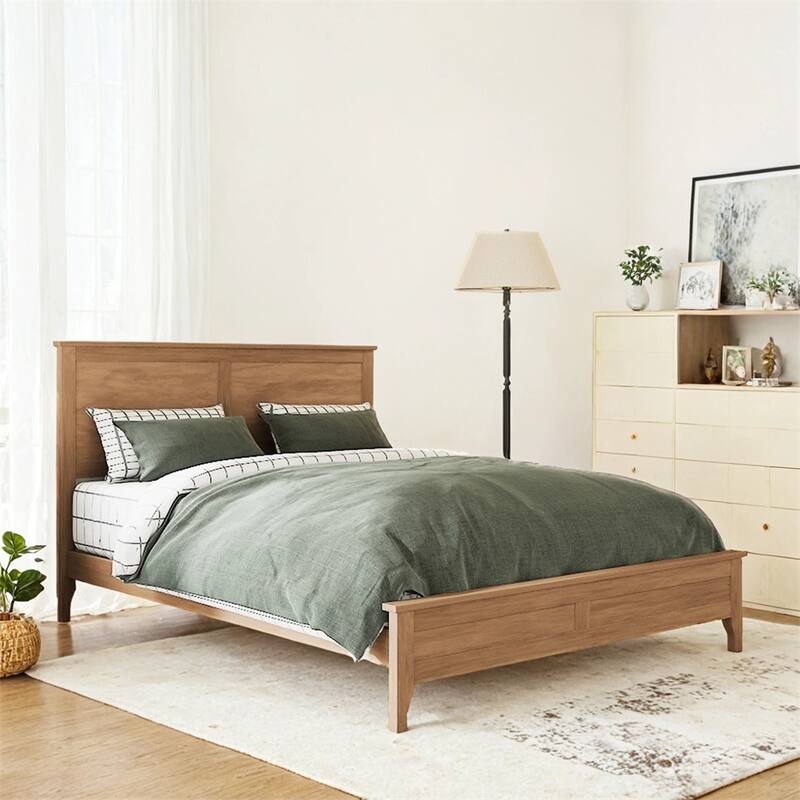 Modern Solid Wood Full Size Platform Bed w/Sturdy Wooden Slats Support
