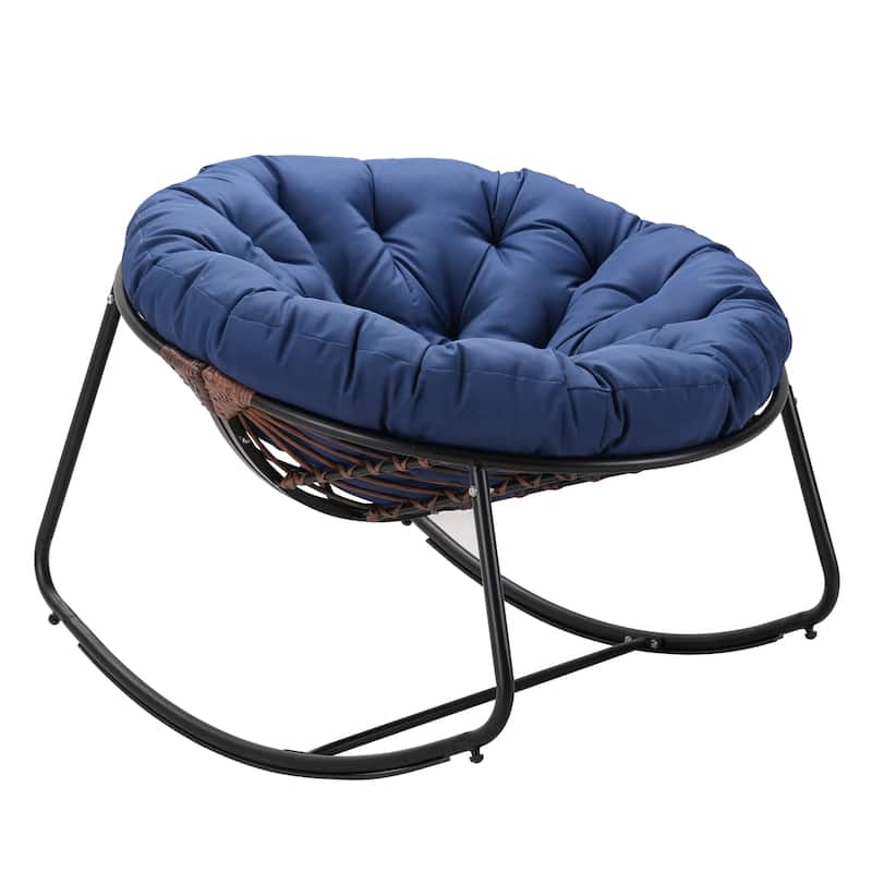 Outdoor Rocking Chair With Polyester Padded Cushion - Blue