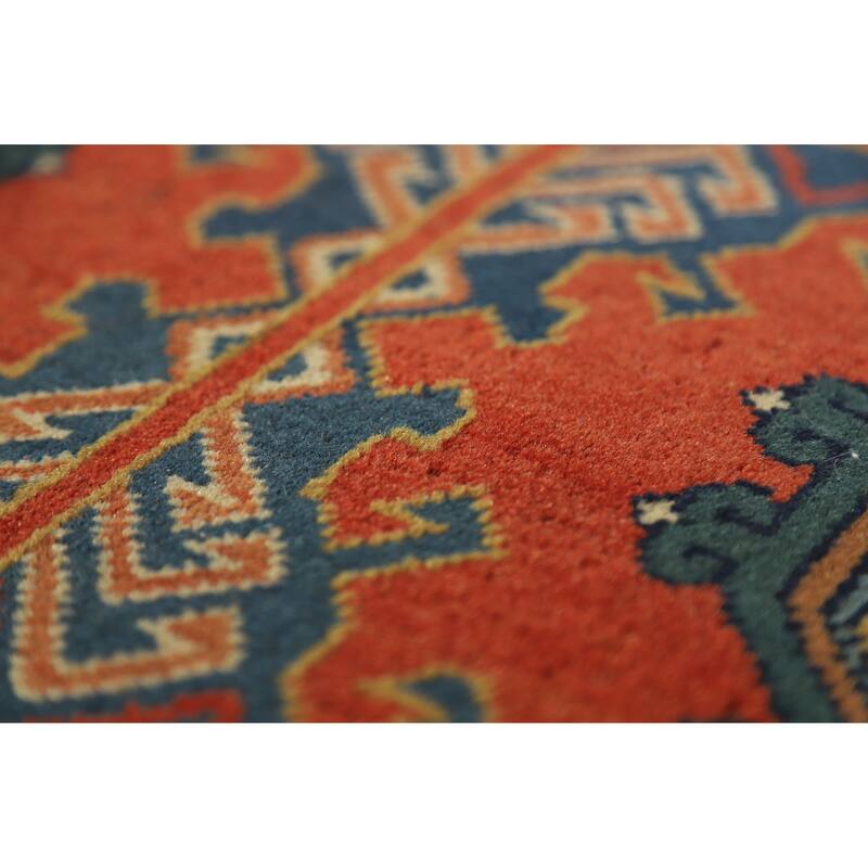 Hand Knotted Oriental 100% Wool Carpet Traditional Tribal Oranges & Rust Kazak Area Rug - 6' 9'' X 4' 11''