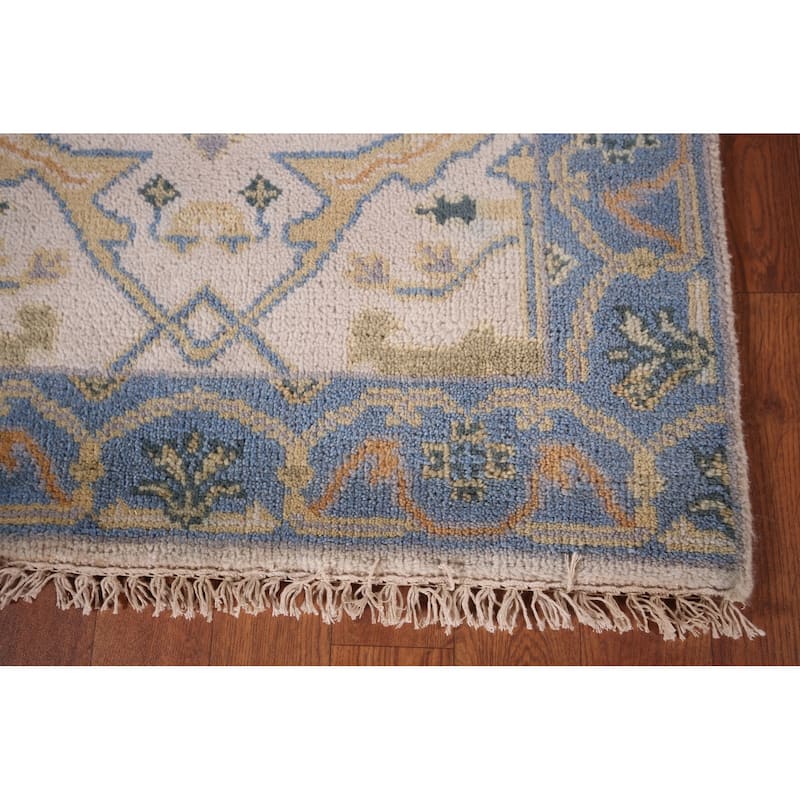 Ivory & Blue Oushak Oriental Runner Rug Handmade Wool Carpet - 2'6"x 7'9"
