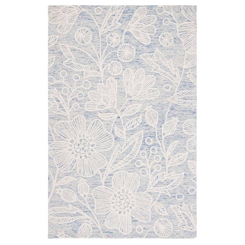 SAFAVIEH Handmade Jardin Mevlija Floral Wool Rug - 6' Square - Blue/Ivory - Square