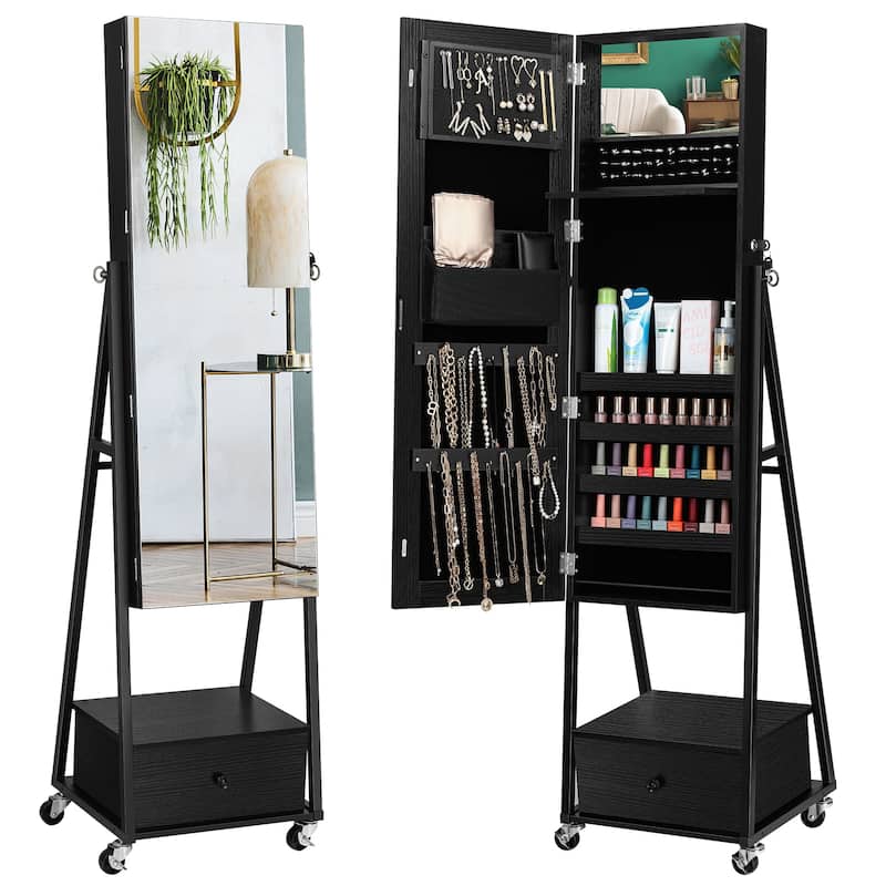 Mirror Jewelry Armoire Cabinet with Drawer