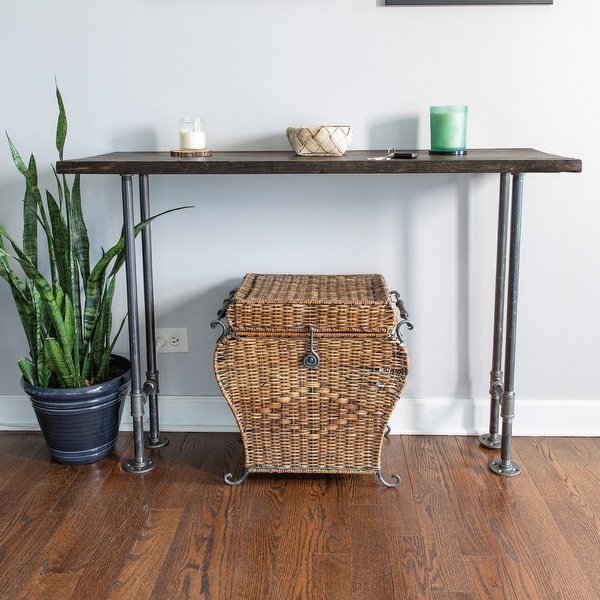 PIPE DECOR Solid Live Edge Wood Console Table with Industrial Pipe
