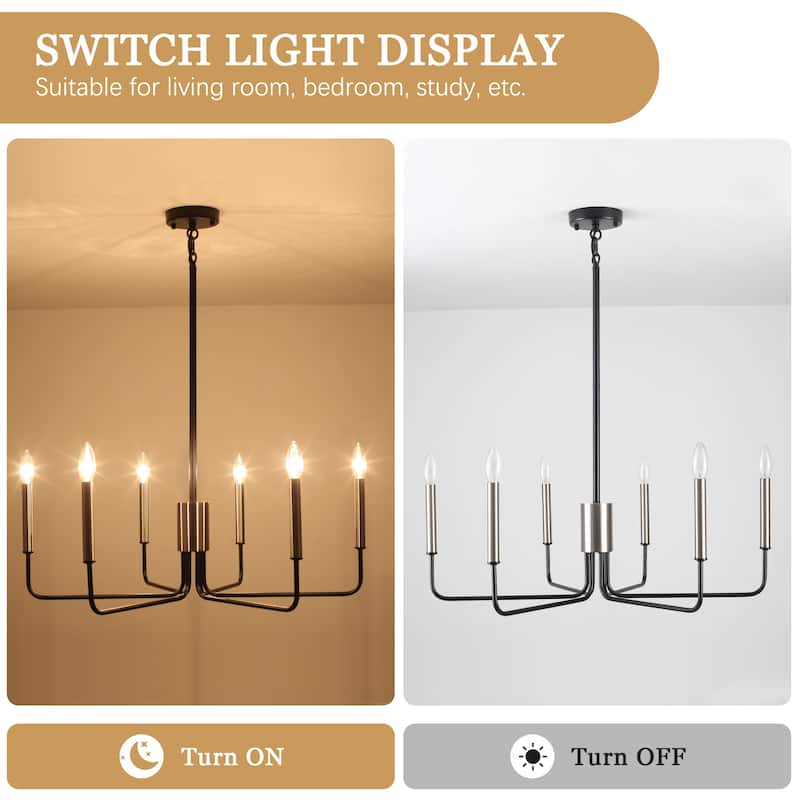 Modern 6-Light Simple Candle Chandelier for Kitchen Island, Living Room, Bedroom, Foyer