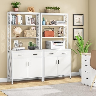 4 Shelf Tall Bookshelf with Drawer and Cabinet, 68-inch Bookcase with Doors, Book Shelves Storage Cabinet Display Rack