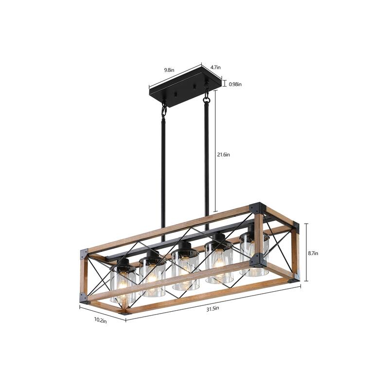 Rustic 5-Light Red Farmhouse Chandelier with Adjustable Suspension for Kitchen Island, Dining Room, and Living Room